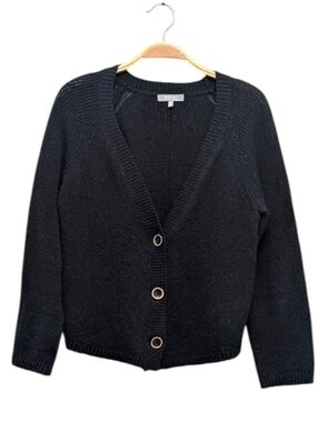 Habitat black knit cardigan button front minimalist cropped xs